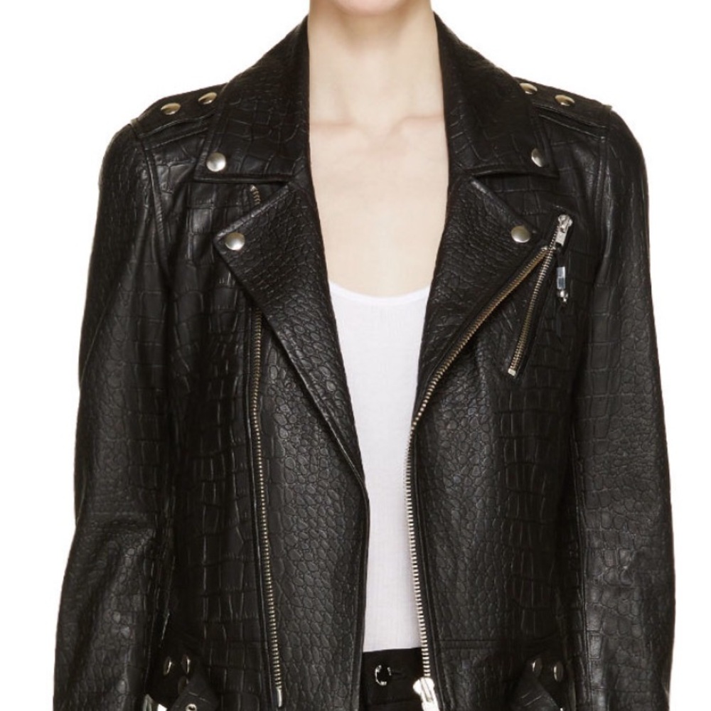 Black Croc-Embossed Leather Jacket